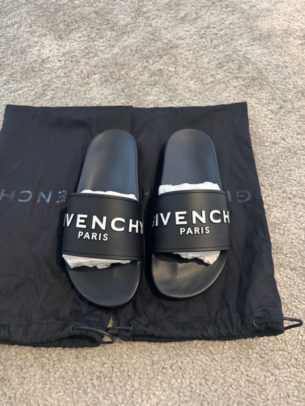 Givenchy Black Paris Logo Slide Sandals
